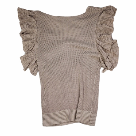 Nude thick knit V neck with ruffled shoulders - Picture 4 of 4